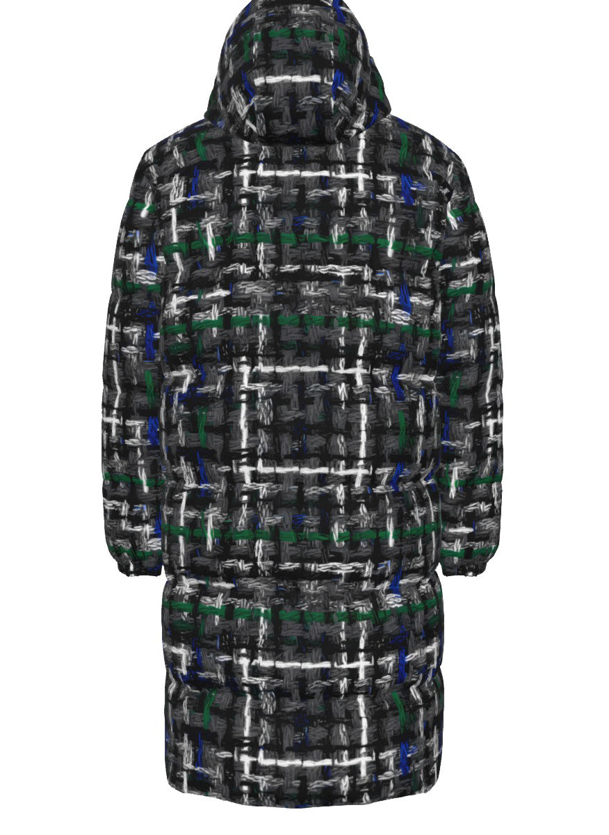 037 NISHIKIx Tweed Print Unisex Long Down Jacket - Gray