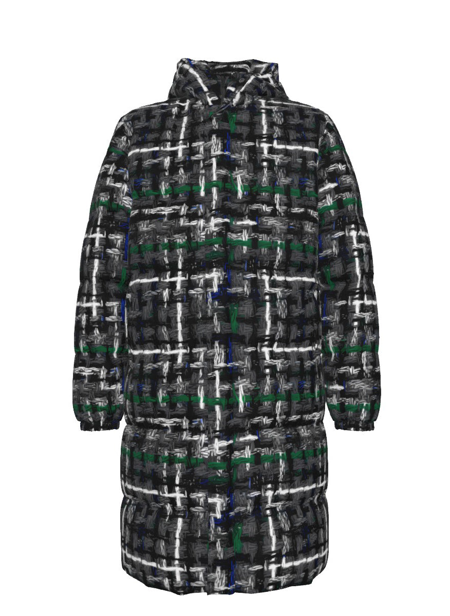 037 NISHIKIx Tweed Print Unisex Long Down Jacket - Gray