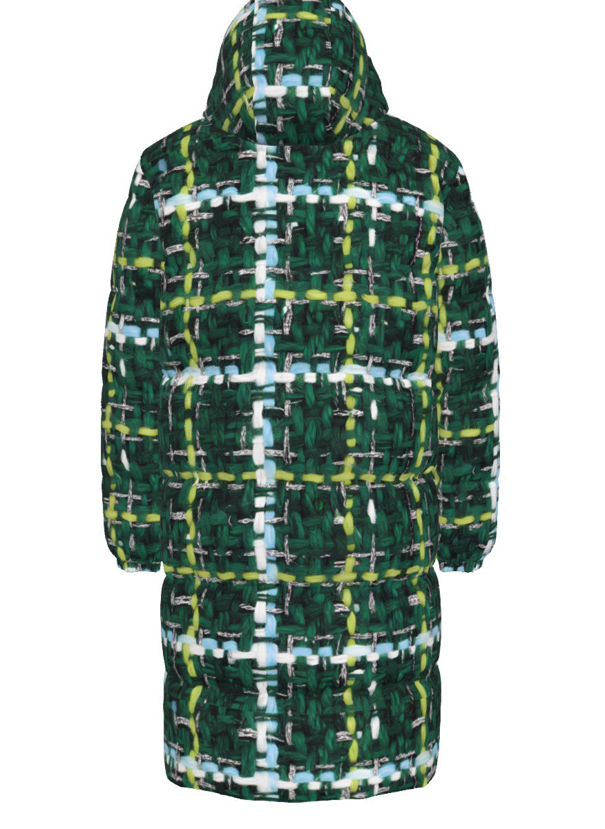 015 NISHIKIx Tweed Print Unisex Long Down Jacket - Green