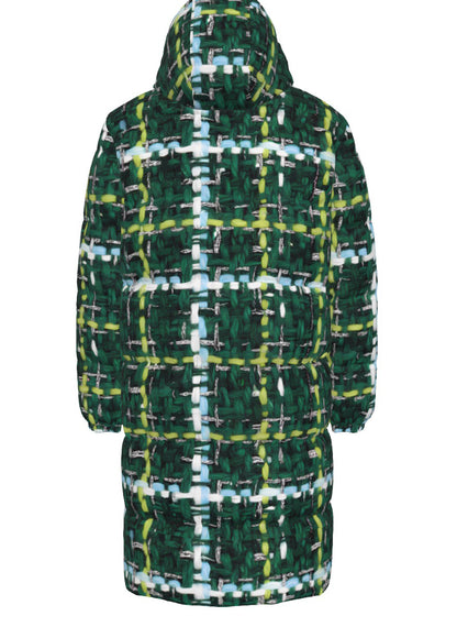 015 NISHIKIx Tweed Print Unisex Long Down Jacket - Green