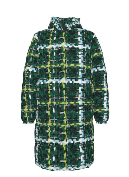 015 NISHIKIx Tweed Print Unisex Long Down Jacket - Green