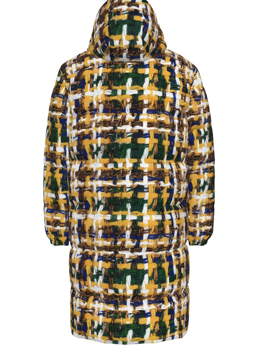 041 NISHIKIx Tweed Print Unisex Long Down Jacket - Indian Yellow