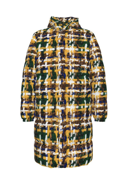 041 NISHIKIx Tweed Print Unisex Long Down Jacket - Indian Yellow