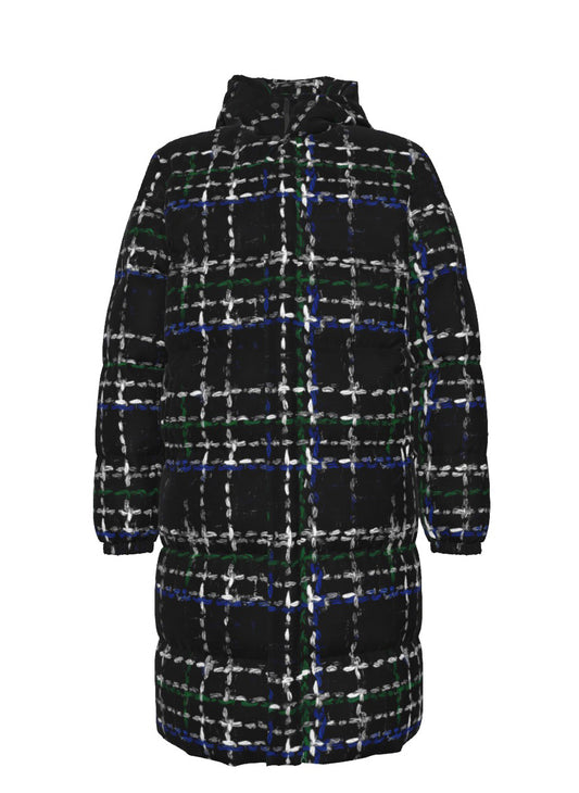 071 NISHIKIx Tweed Print Unisex Long Down Jacket - Ivory Black