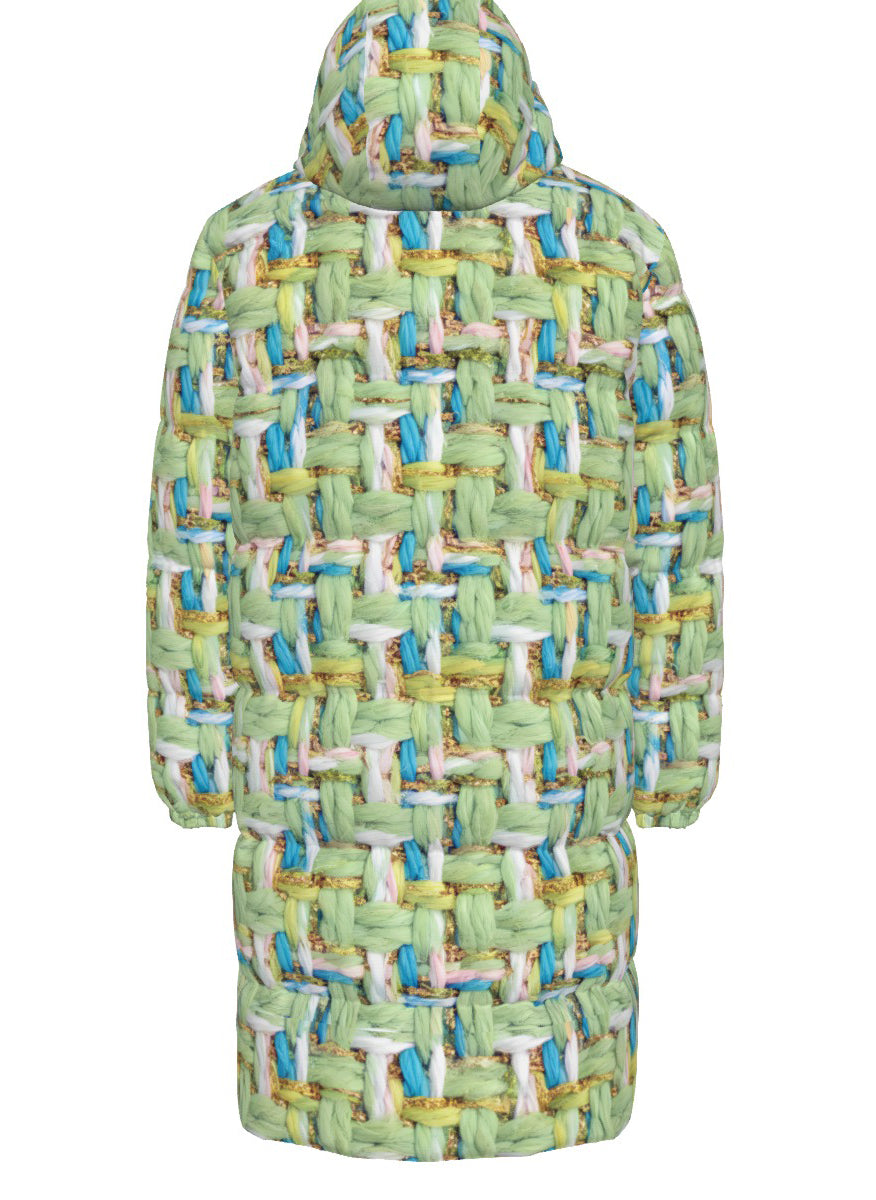 014 NISHIKIx Tweed Print Unisex Long Down Jacket - Light Green