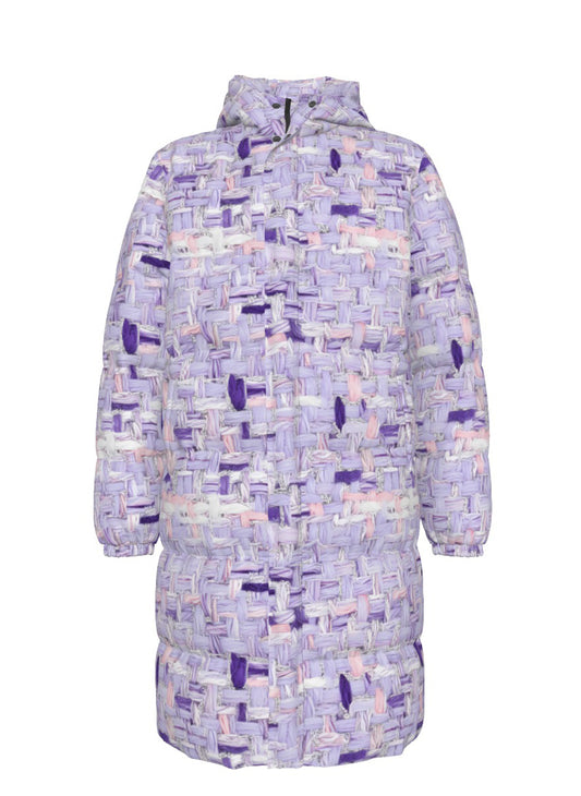 067 NISHIKIx Tweed Print Unisex Long Down Jacket - Light Violet