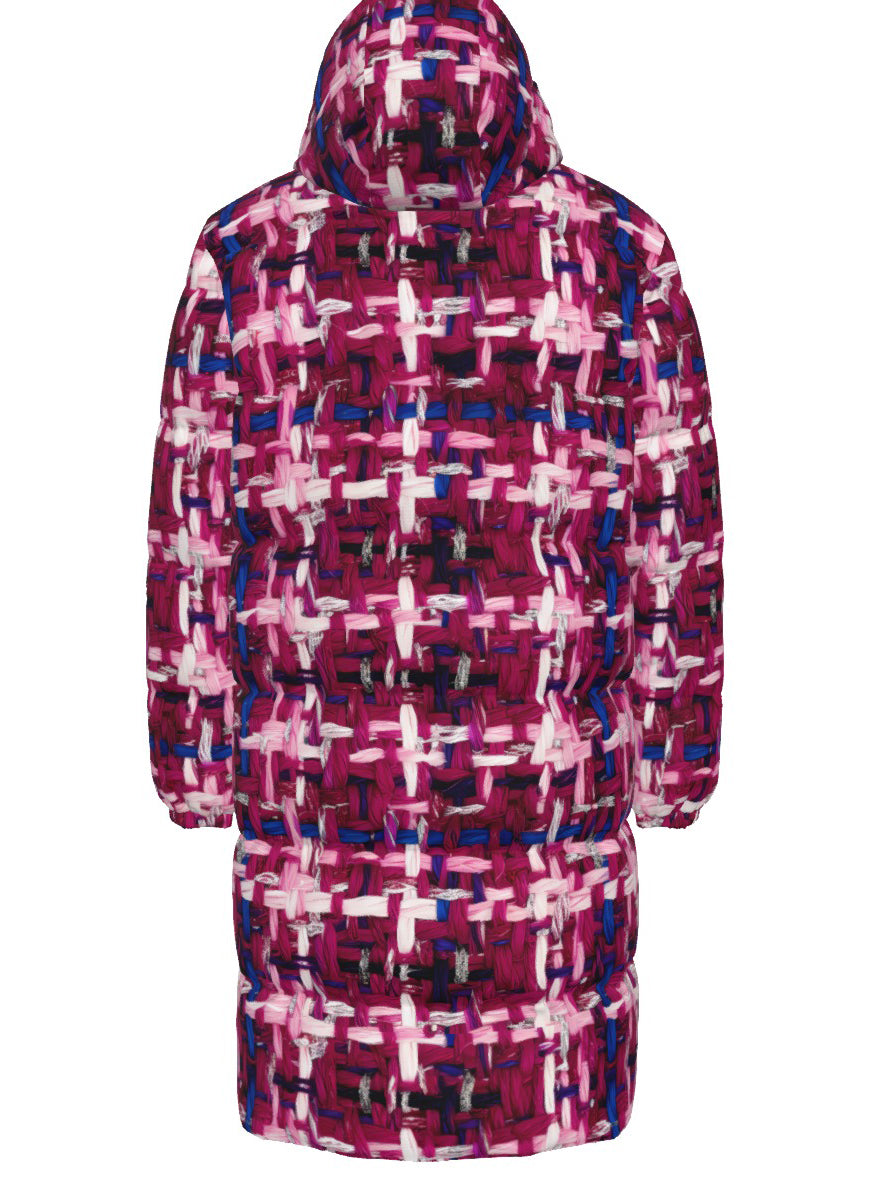 028 NISHIKIx Tweed Print Unisex Long Down Jacket - Magenta