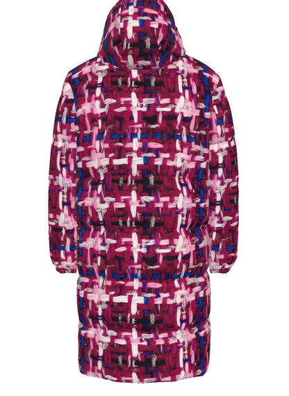 028 NISHIKIx Tweed Print Unisex Long Down Jacket - Magenta