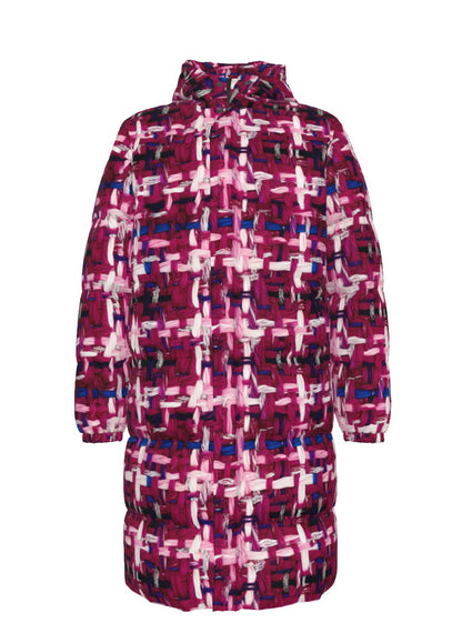 028 NISHIKIx Tweed Print Unisex Long Down Jacket - Magenta