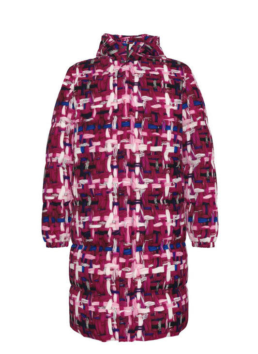 028 NISHIKIx Tweed Print Unisex Long Down Jacket - Magenta