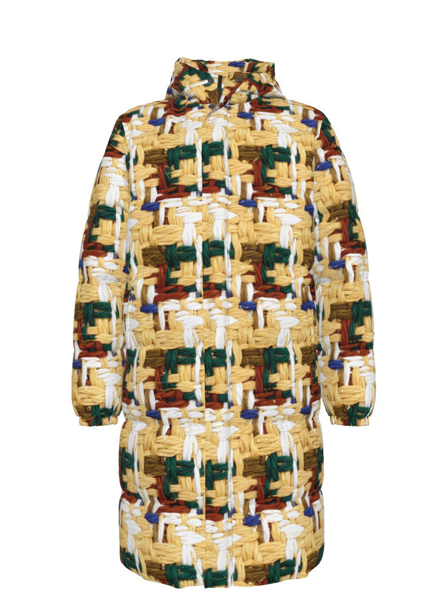 040 NISHIKIx Tweed Print Unisex Long Down Jacket - Naples Yellow