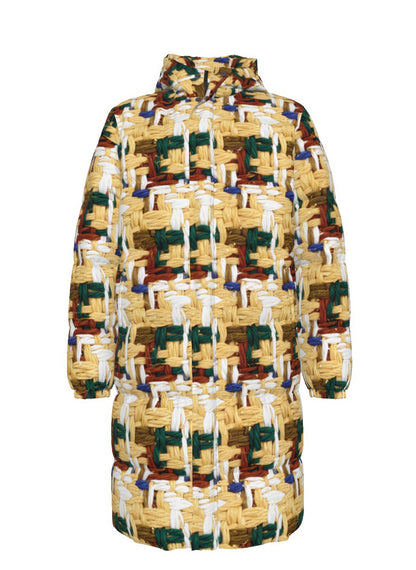 040 NISHIKIx Tweed Print Unisex Long Down Jacket - Naples Yellow