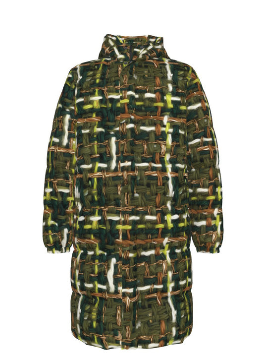 059 NISHIKIx Tweed Print Unisex Long Down Jacket - Olive Green