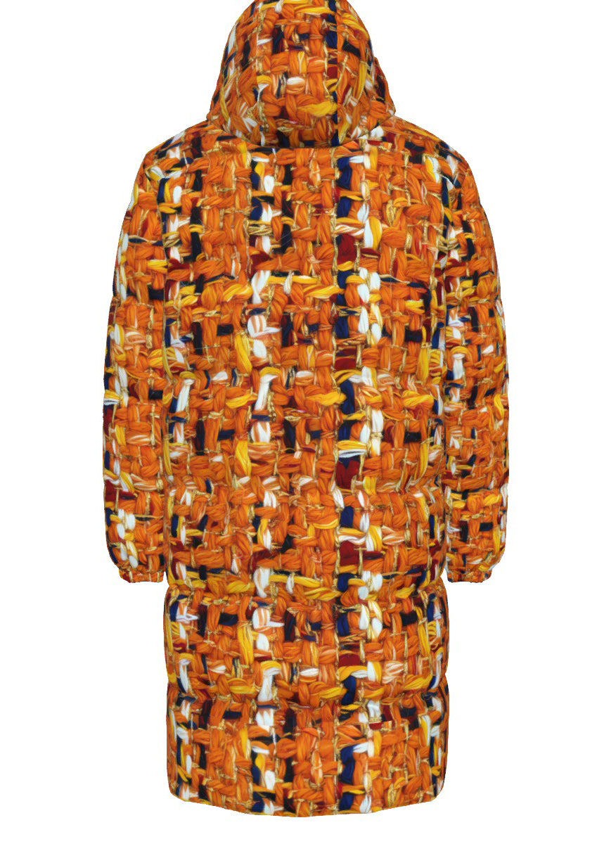005 NISHIKIx Tweed Print Unisex Long Down Jacket - Orange