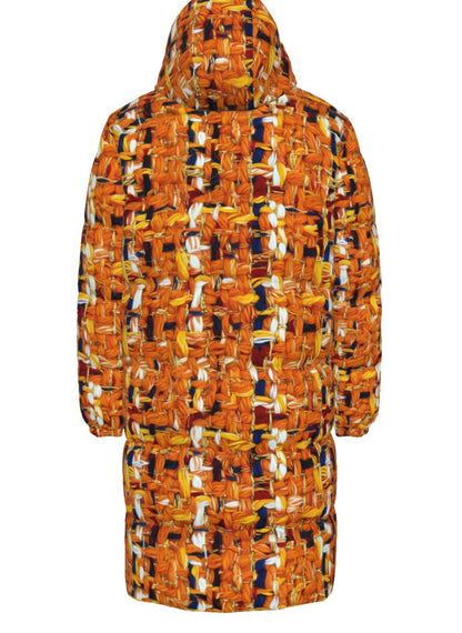 005 NISHIKIx Tweed Print Unisex Long Down Jacket - Orange