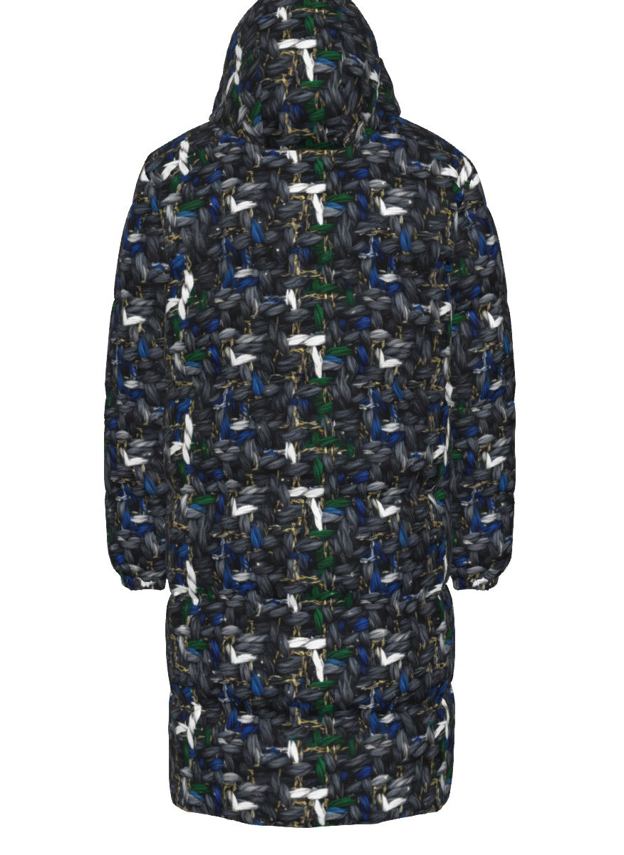 038 NISHIKIx Tweed Print Unisex Long Down Jacket - Paynes Gray