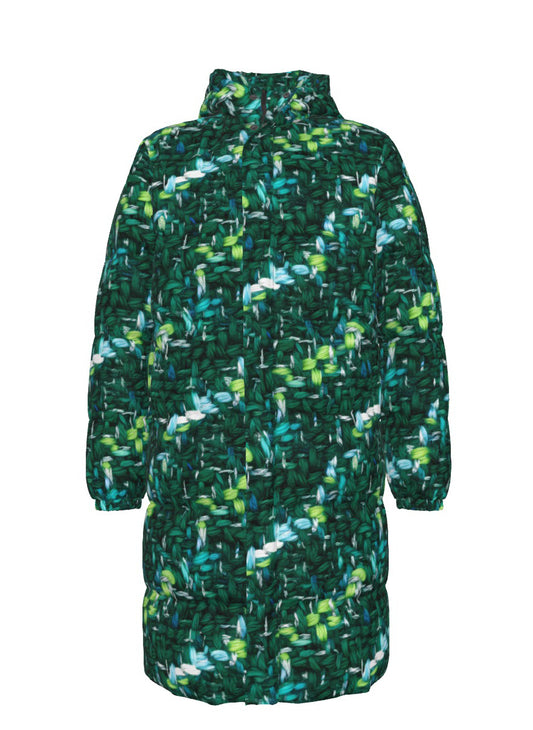 057 NISHIKIx Tweed Print Unisex Long Down Jacket - Peacock Green
