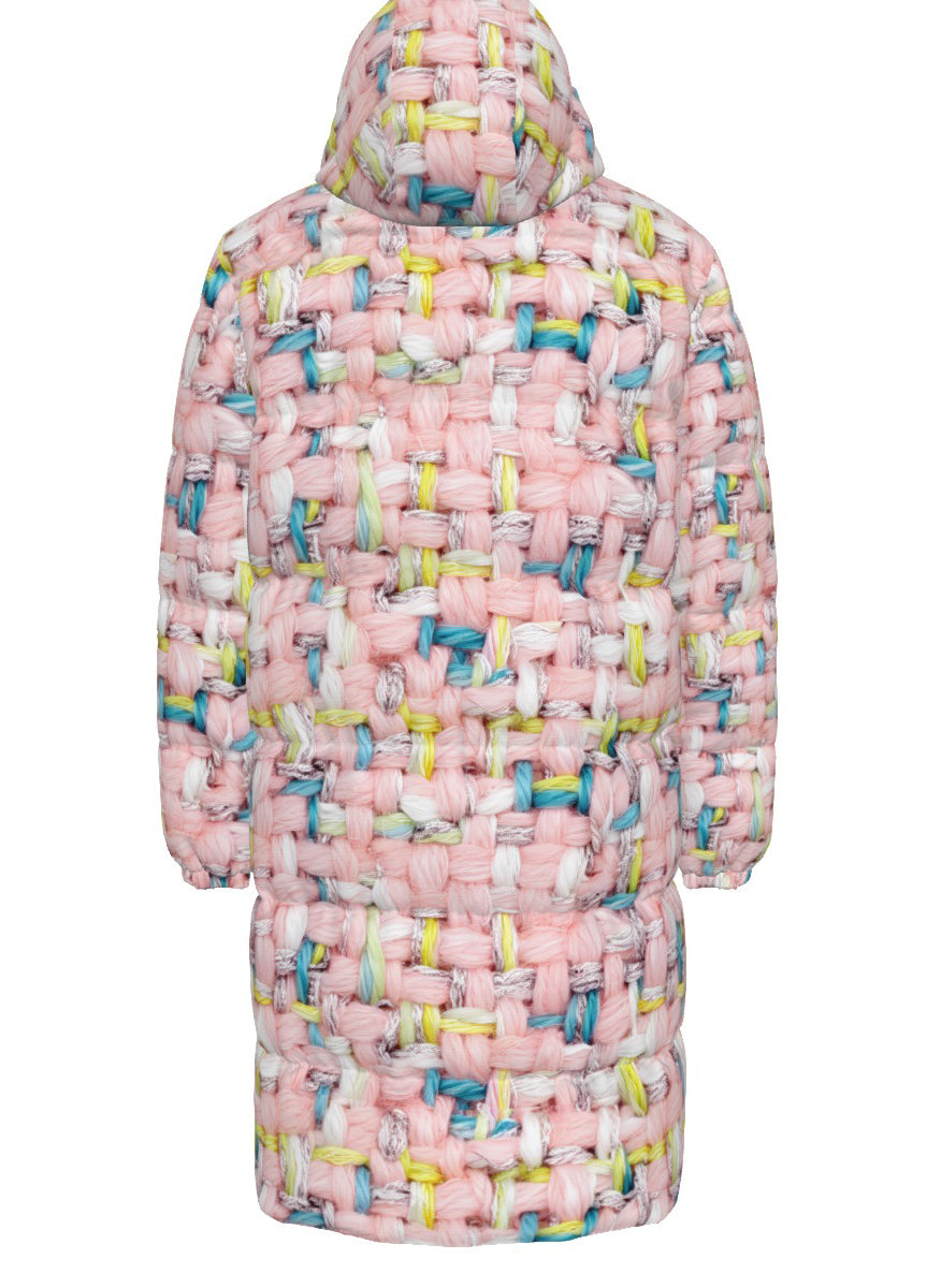 011 NISHIKIx Tweed Print Unisex Long Down Jacket - Pink