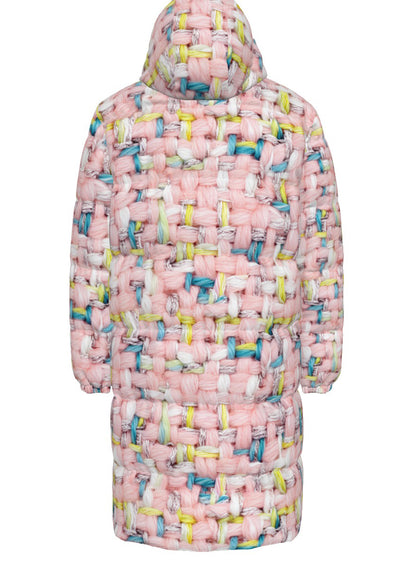 011 NISHIKIx Tweed Print Unisex Long Down Jacket - Pink