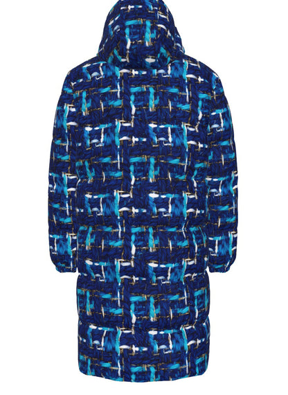 024 NISHIKIx Tweed Print Unisex Long Down Jacket - Prussian Blue