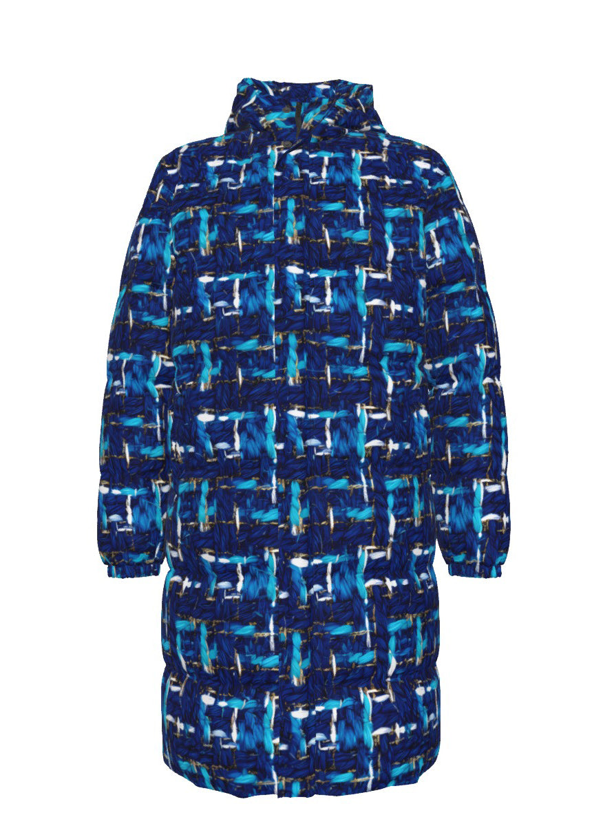 024 NISHIKIx Tweed Print Unisex Long Down Jacket - Prussian Blue
