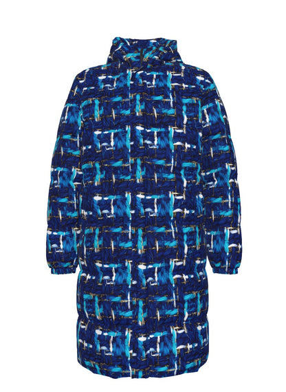 024 NISHIKIx Tweed Print Unisex Long Down Jacket - Prussian Blue