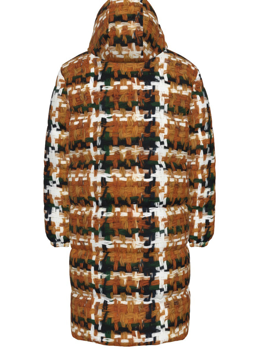 031 NISHIKIx Tweed Print Unisex Long Down Jacket - Raw Sienna