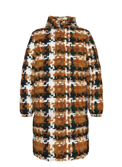 031 NISHIKIx Tweed Print Unisex Long Down Jacket - Raw Sienna