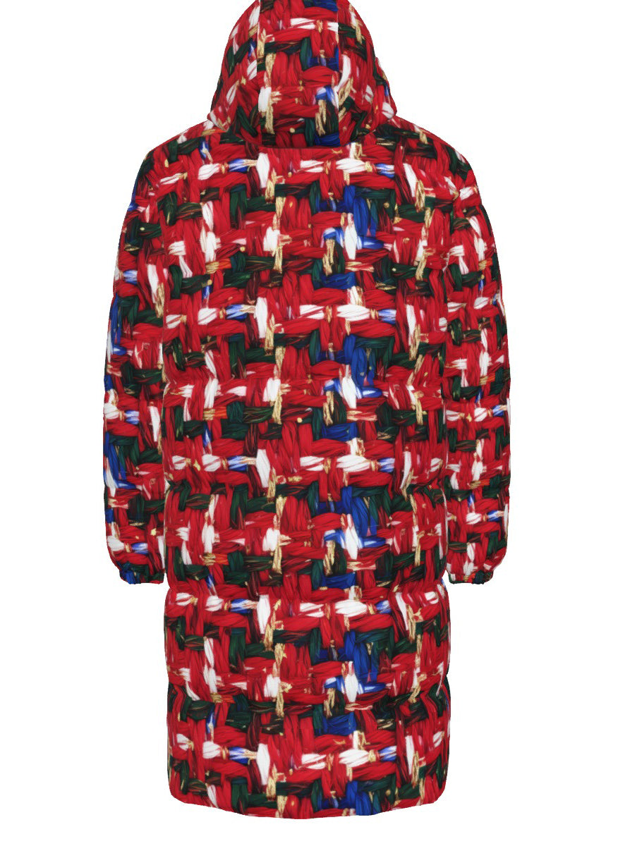 008 NISHIKIx Tweed Print Unisex Long Down Jacket - Red