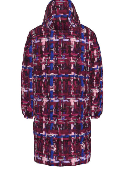 027 NISHIKIx Tweed Print Unisex Long Down Jacket - Red Violet