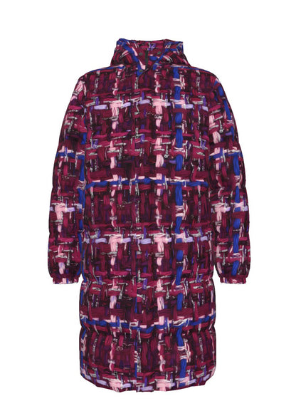 027 NISHIKIx Tweed Print Unisex Long Down Jacket - Red Violet