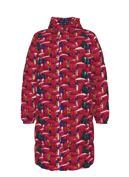 054 NISHIKIx Tweed Print Unisex Long Down Jacket - Rose