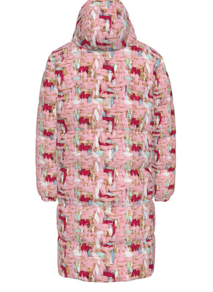 010 NISHIKIx Tweed Print Unisex Long Down Jacket - Rose Pink