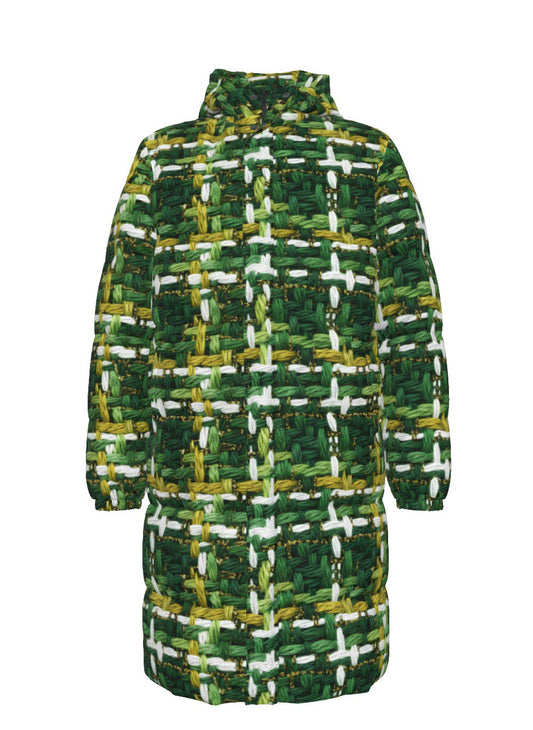 060 NISHIKIx Tweed Print Unisex Long Down Jacket - Sap Green