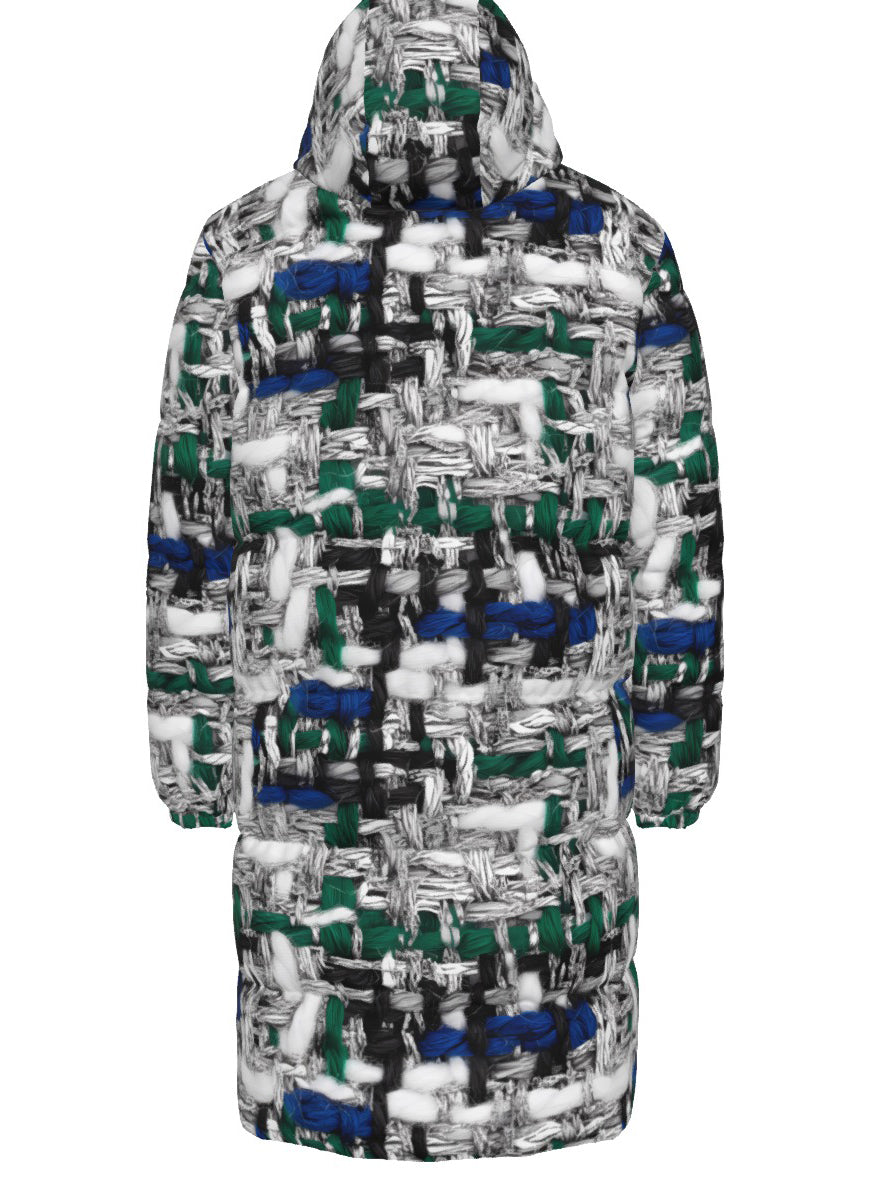 043 NISHIKIx Tweed Print Unisex Long Down Jacket - Silver