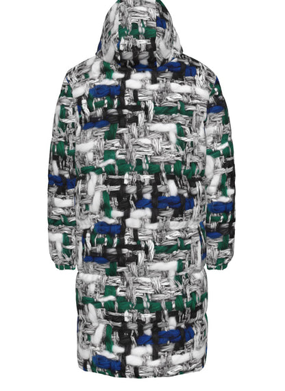 043 NISHIKIx Tweed Print Unisex Long Down Jacket - Silver