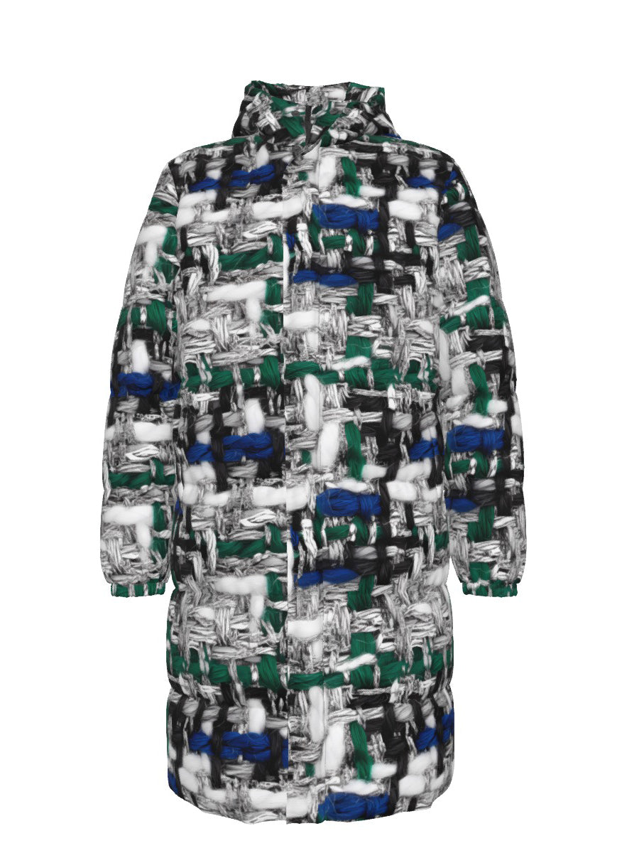 043 NISHIKIx Tweed Print Unisex Long Down Jacket - Silver