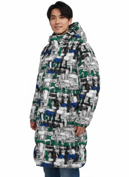 043 NISHIKIx Tweed Print Unisex Long Down Jacket - Silver