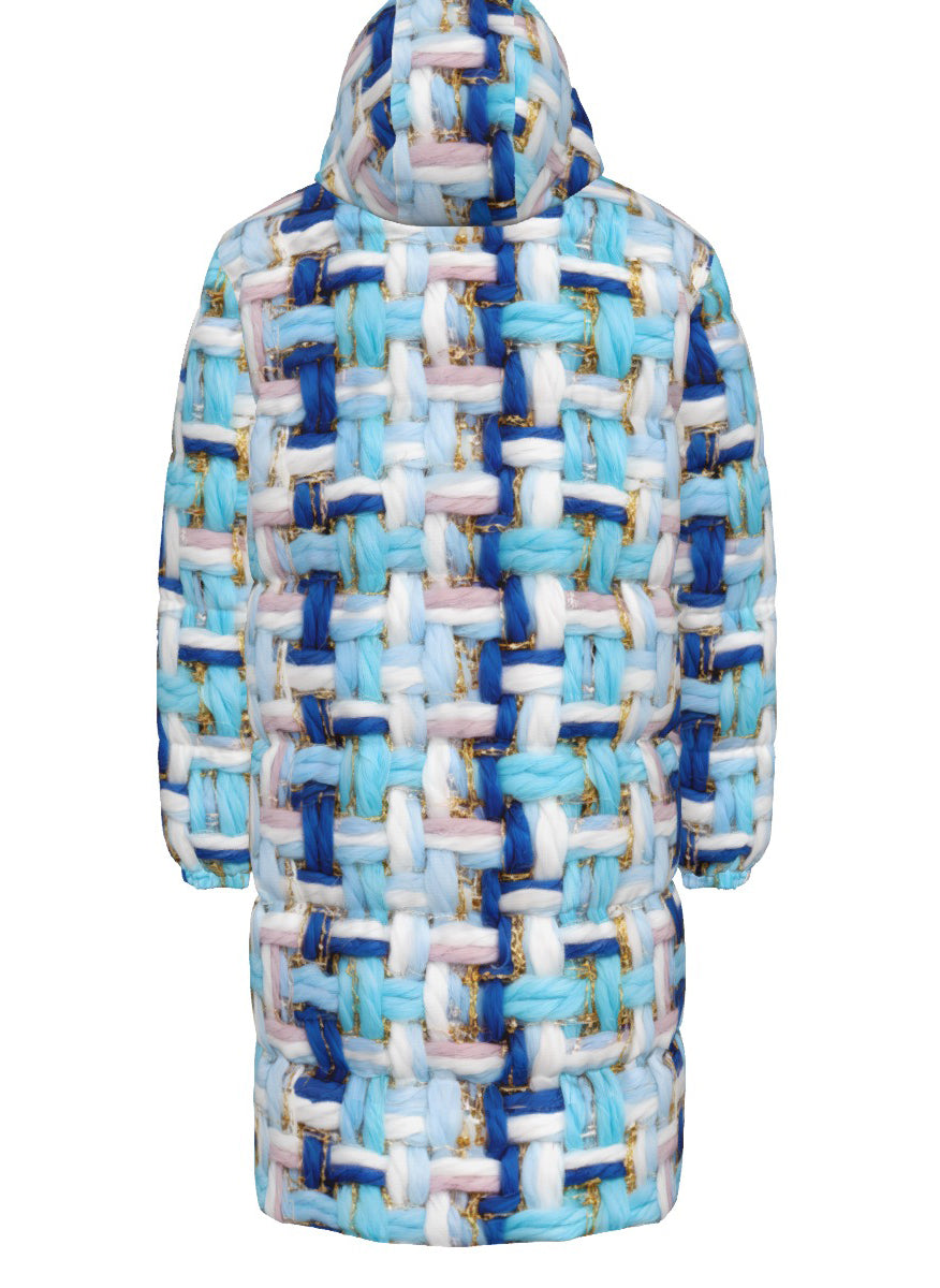 022 NISHIKIx Tweed Print Unisex Long Down Jacket - Sky Blue