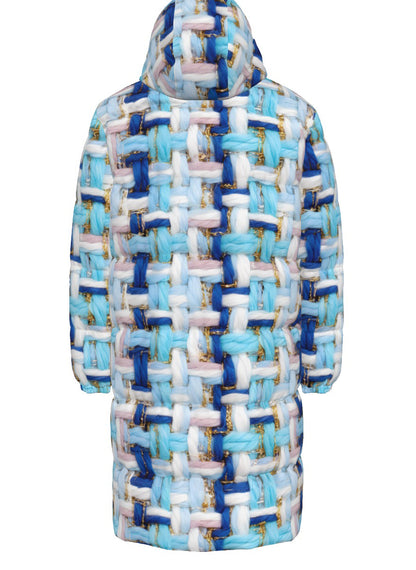 022 NISHIKIx Tweed Print Unisex Long Down Jacket - Sky Blue