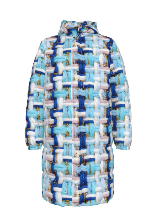 022 NISHIKIx Tweed Print Unisex Long Down Jacket - Sky Blue