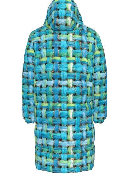 020 NISHIKIx Tweed Print Unisex Long Down Jacket - Turquoise Blue