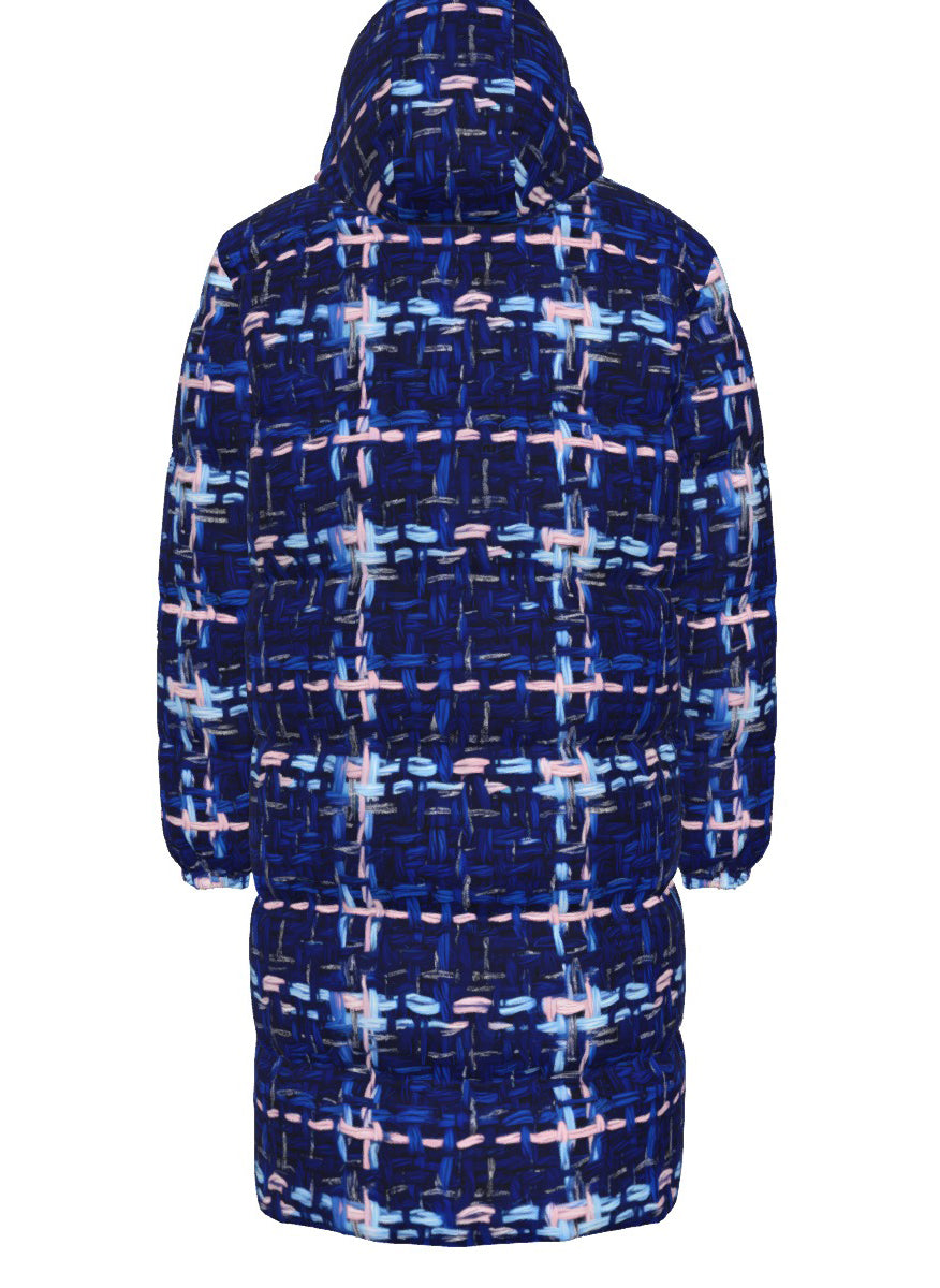023 NISHIKIx Tweed Print Unisex Long Down Jacket - Ultramarine