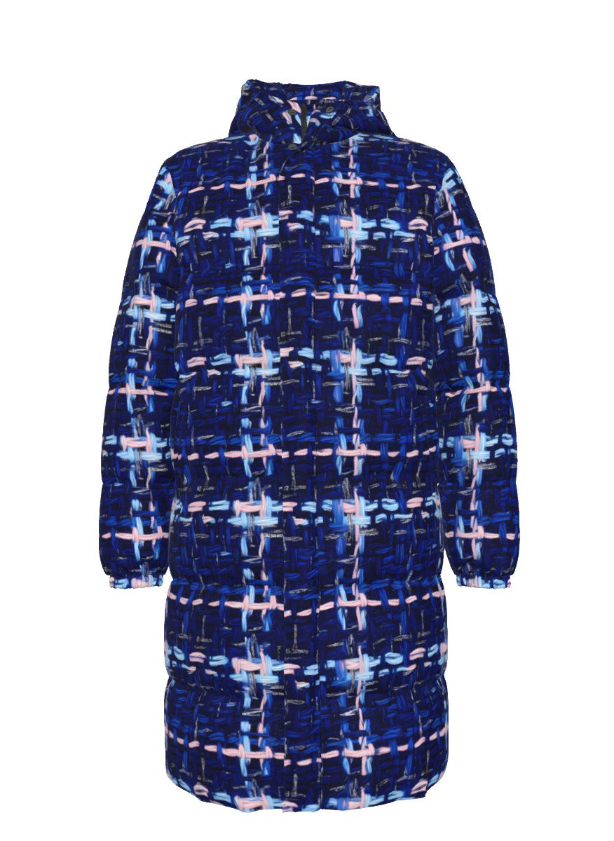 023 NISHIKIx Tweed Print Unisex Long Down Jacket - Ultramarine