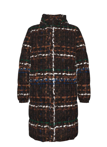 035 NISHIKIx Tweed Print Unisex Long Down Jacket - Vandyke Brown
