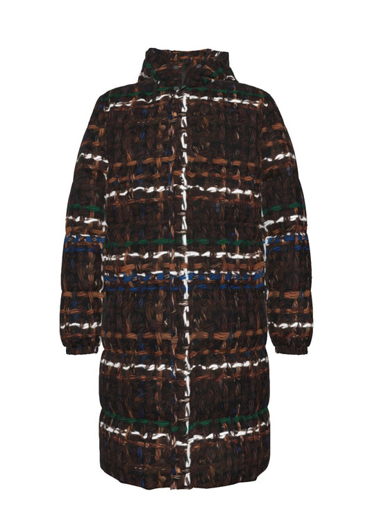 035 NISHIKIx Tweed Print Unisex Long Down Jacket - Vandyke Brown
