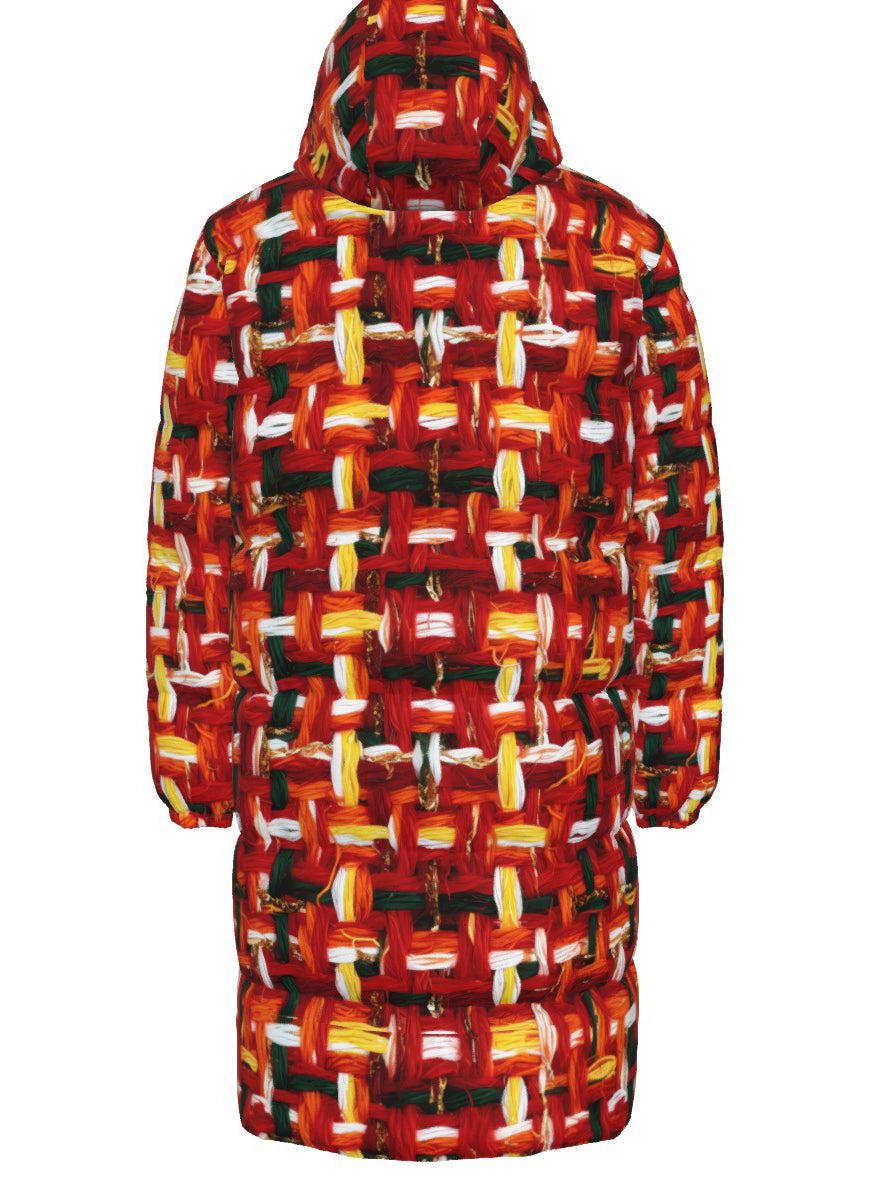 006 NISHIKIx Tweed Print Unisex Long Down Jacket - Vermilion