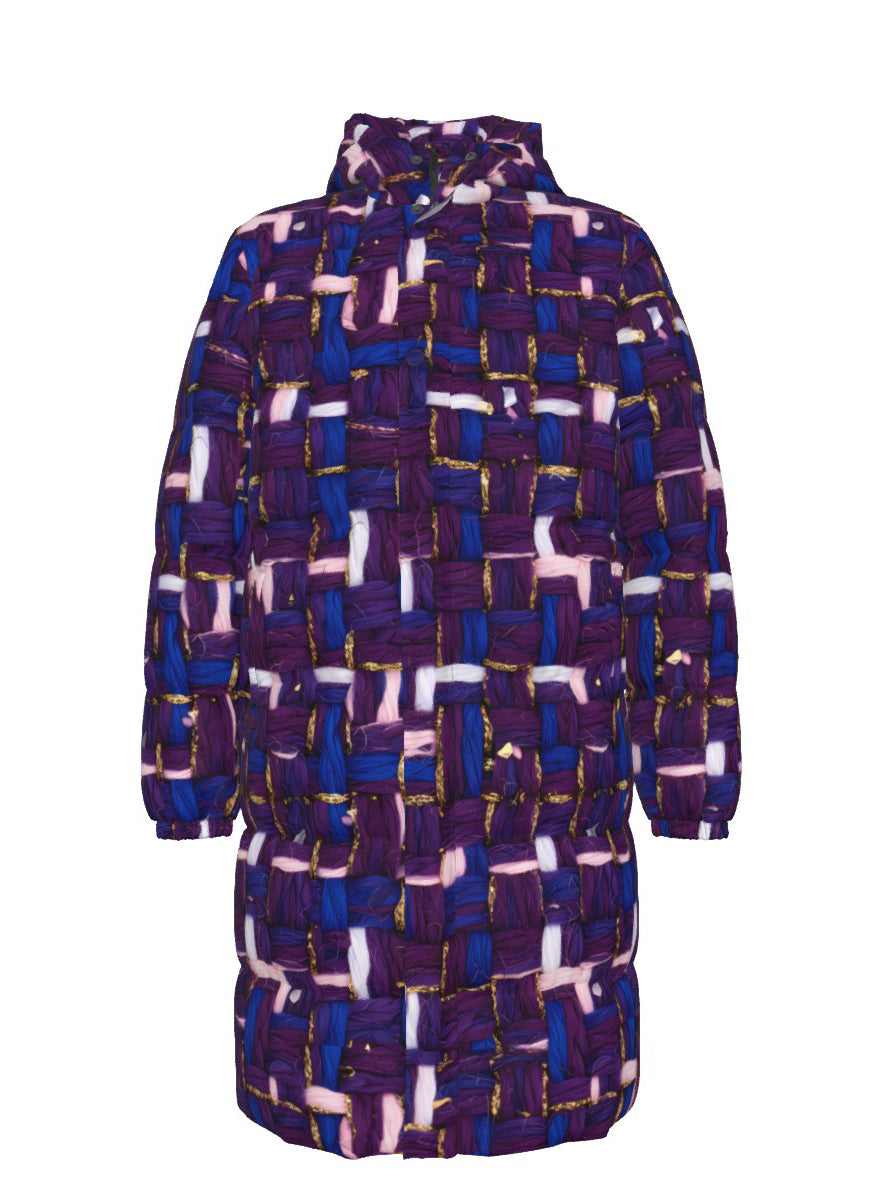 026 NISHIKIx Tweed Print Unisex Long Down Jacket - Violet