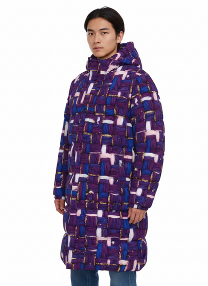 026 NISHIKIx Tweed Print Unisex Long Down Jacket - Violet