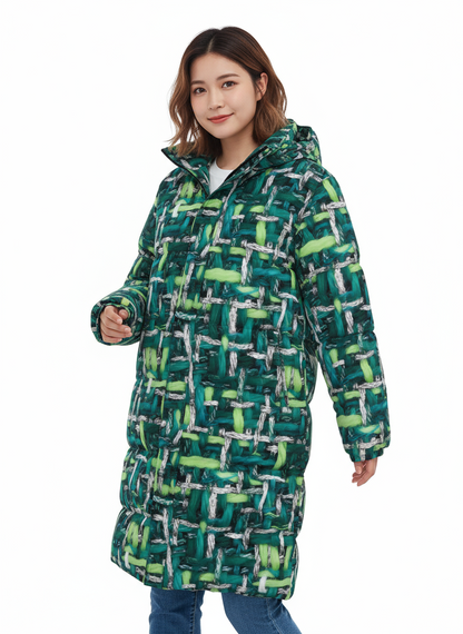 017 NISHIKIx Tweed Print Unisex Long Down Jacket - Viridian